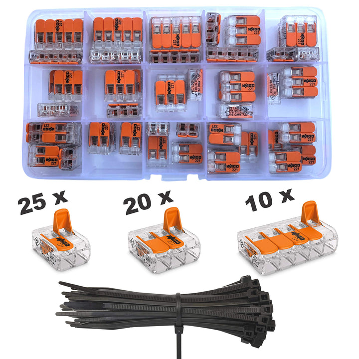 Wago Klemmen 55 Stück Set Sortiment 25x 221-412 | 20x 221-413 | 10x 221-415, Bundle mit intervisio K