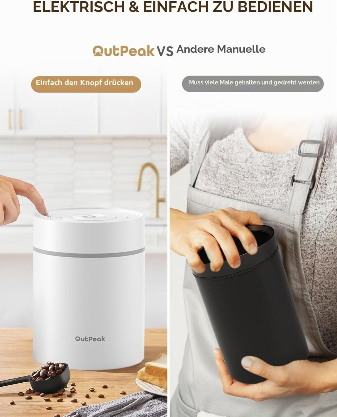 OUTPEAK Neo 2026 Auto Vacuum Coffee Canister, 0.75L Capacity for 249.5 g of Coffee Beans, One Button