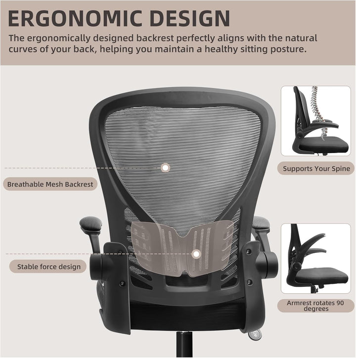 Bürostuhl Ergonomisch, Schreibtischstuhl mit Armlehnen, Drehbarer Sockel, 10cm Höhenverstellbarer Of