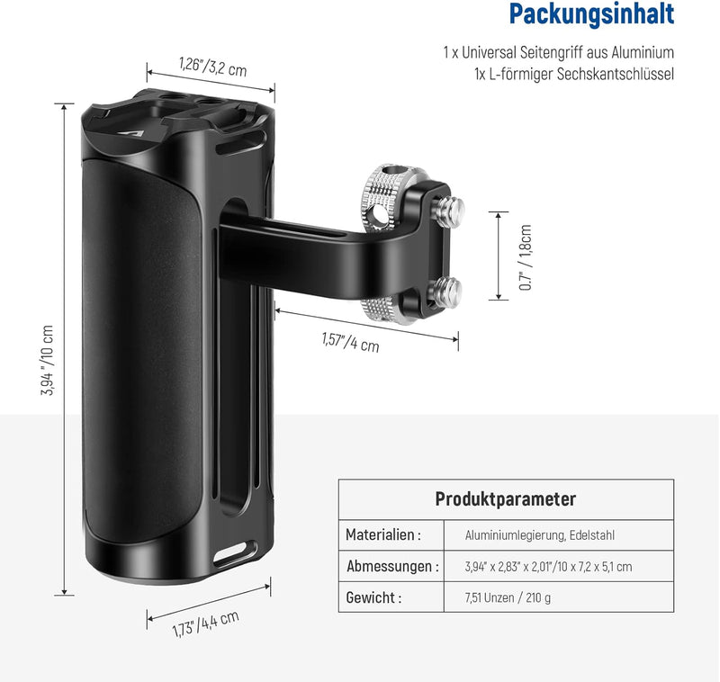 NEEWER Seitengriff aus Aluminium,kompatibel mit SmallRig Kamerakäfig für DSLR&spiegellose Kameras,ve