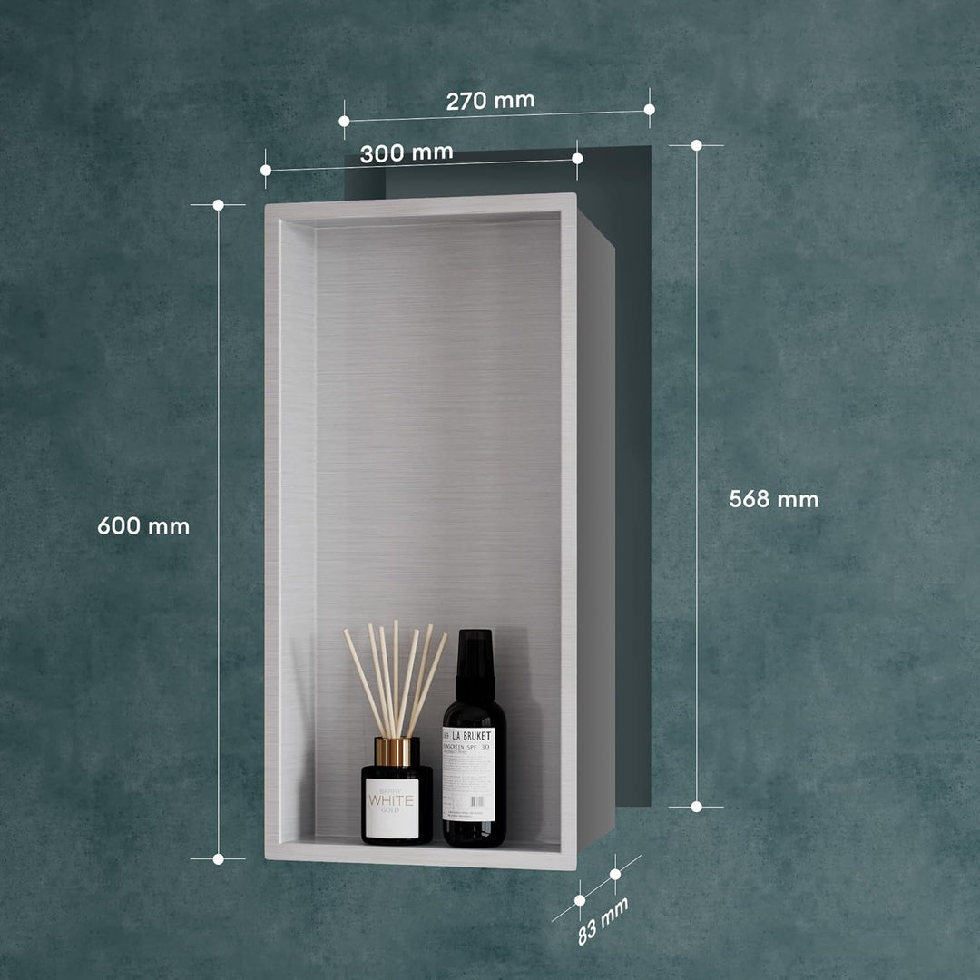 Mai & Mai Duschnische Bad Silber 30cm x 60cm x 8,3cm Wandnische befliesbar aus Edelstahl Duschregal