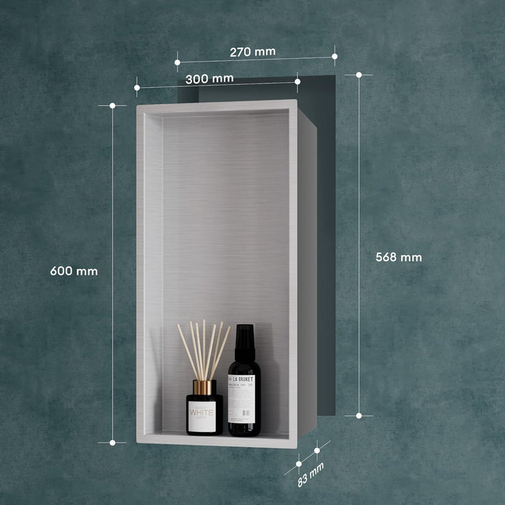 Mai & Mai Duschnische Bad Silber 30cm x 60cm x 8,3cm Wandnische befliesbar aus Edelstahl Duschregal