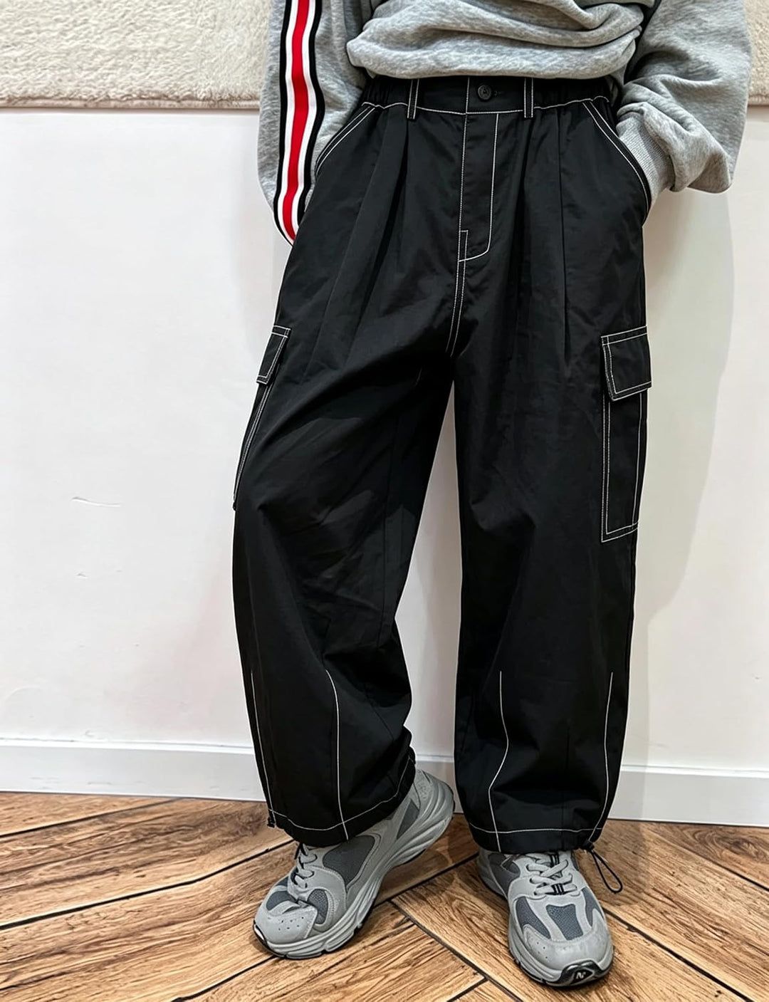 Rolanko Mädchen Cargohose, Baumwoll Baggy Hose mit Elastischer Taille und Mehreren Taschen für Kinde