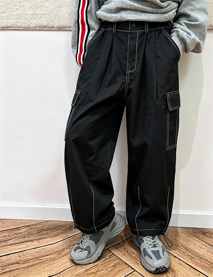 Rolanko Mädchen Cargohose, Baumwoll Baggy Hose mit Elastischer Taille und Mehreren Taschen für Kinde