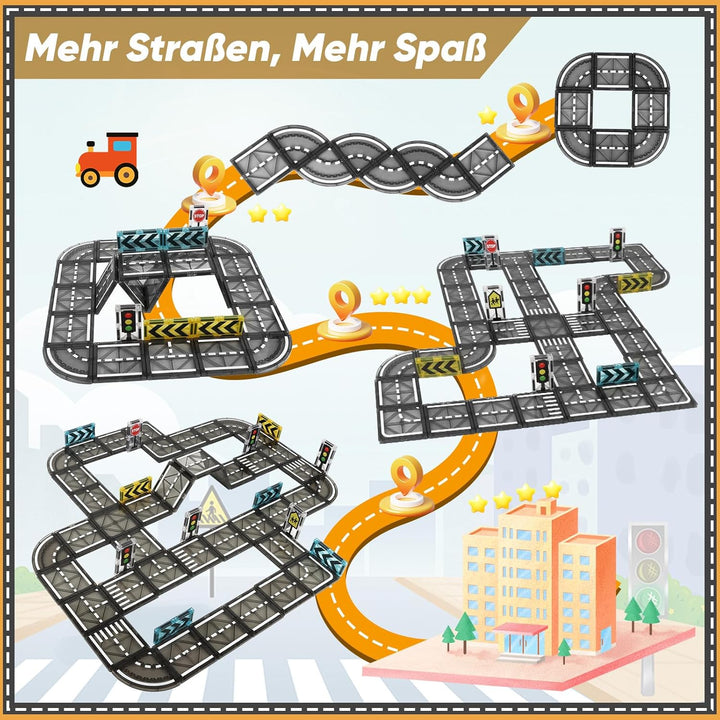 Magnetische Bausteine Strassenset, 52 Stück Magnet Fliesen Spiel Stadt Strassen, Magnetic Road Tiles
