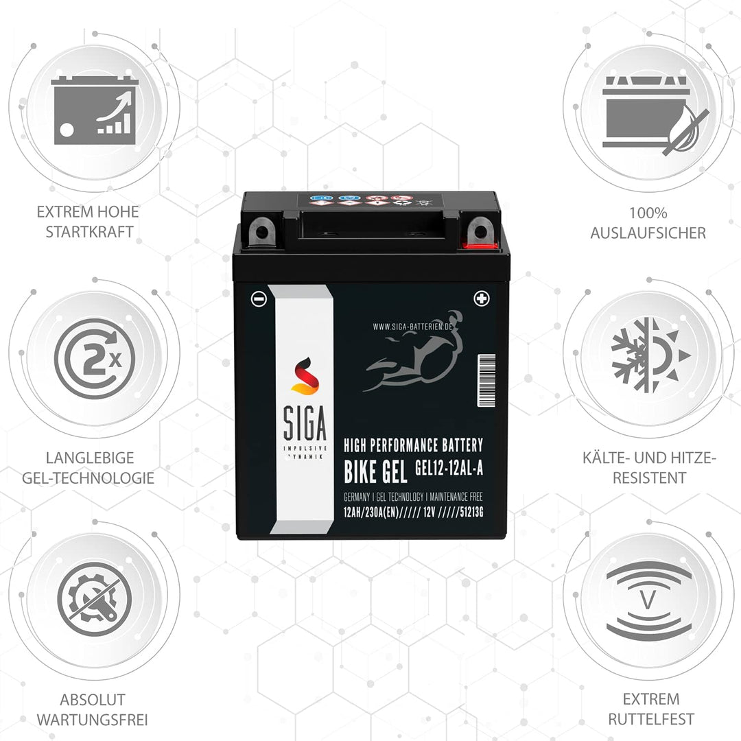 SIGA GEL Motorradbatterie 12V 12Ah 230A/EN GEL Batterie YB12AL-A2 GEL12-12AL-A YB12AL-A für XV 535 u