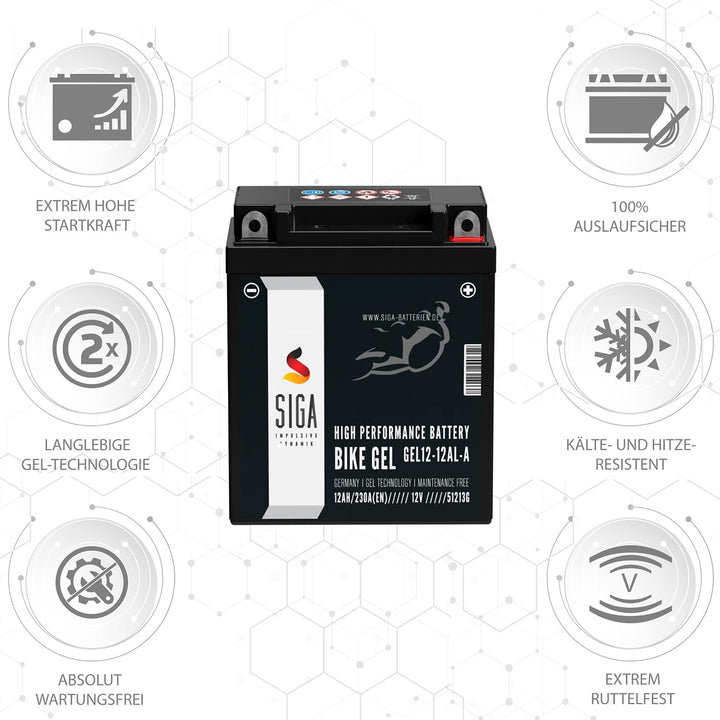SIGA GEL Motorradbatterie 12V 12Ah 230A/EN GEL Batterie YB12AL-A2 GEL12-12AL-A YB12AL-A für XV 535 u