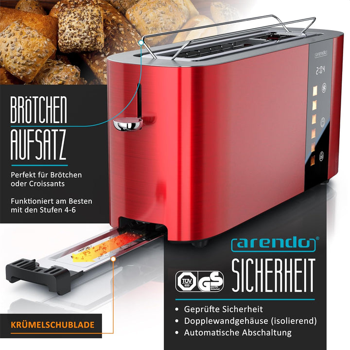 Arendo - Edelstahl Toaster 2 Scheiben Langschlitz - Touchscreen – Doppelwandgehäuse – Integrierter B