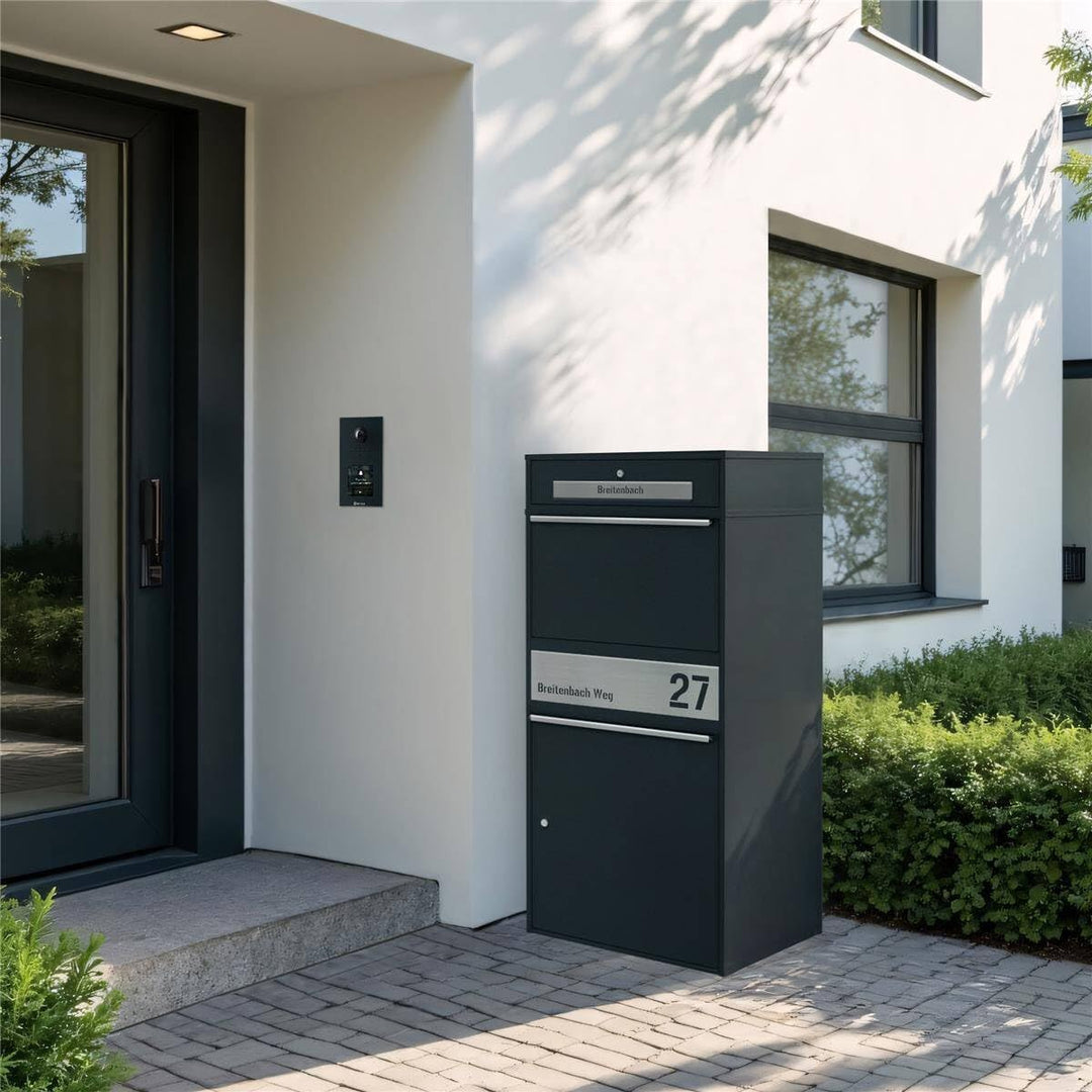 Metzler Paketbox draussen gross XXL, Briefkasten mit Paketfach in Anthrazit RAL7016, Paketbriefkaste