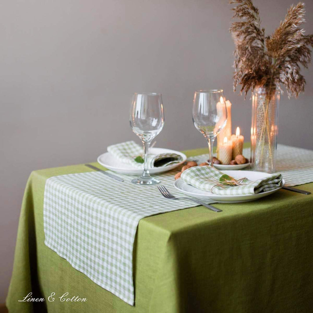 Linen &amp; Cotton Tischdecke Hygge, 100% Leinen - Grün, 80 x 80 cm | Mitteldecke Klein Quadratisch, Tis