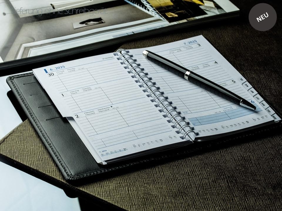 DELMON VARONE - Personalisierbarer Taschenkalender 2024 Boxcalf Leder schwarz - Organizer Terminplan