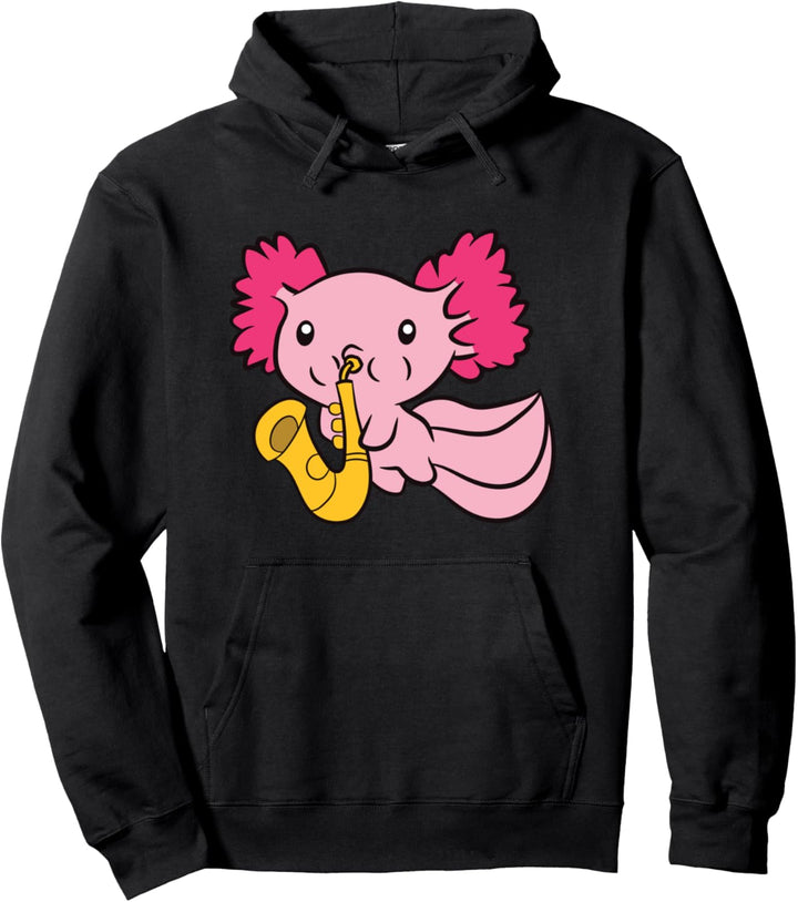 Axolotl Spielsaxophon Kawaii Axolotl Pullover Hoodie