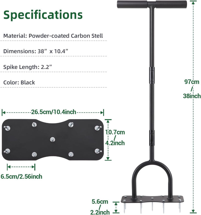 Ohuhu Rasenlüfter mit Spikes Aerifizierer für Rasen, Rasenlüfter Vertikutierer Rasenbelüfter für ver