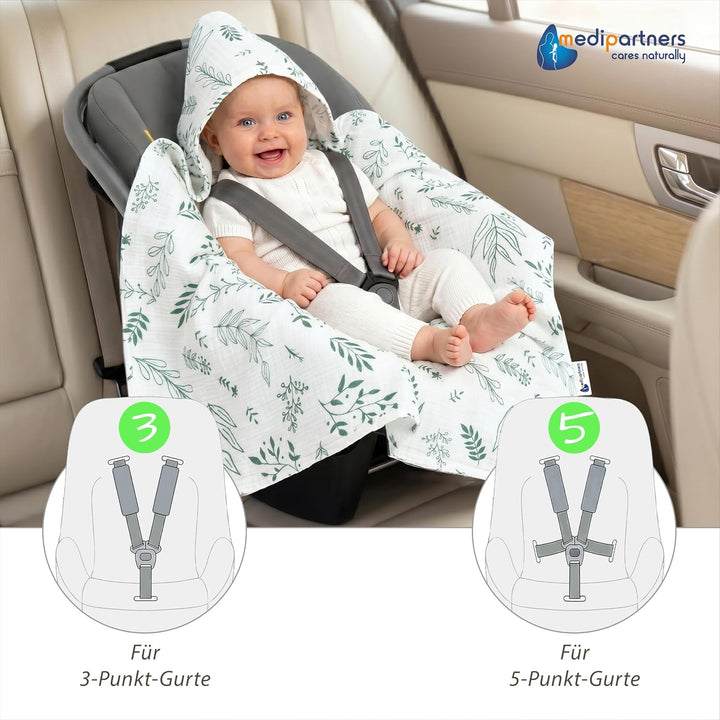 Medi Partners Einschlagdecke Baby Babyschale 100% Baumwolle für Sommer 85x85cm Kinderwagen Kuschelde