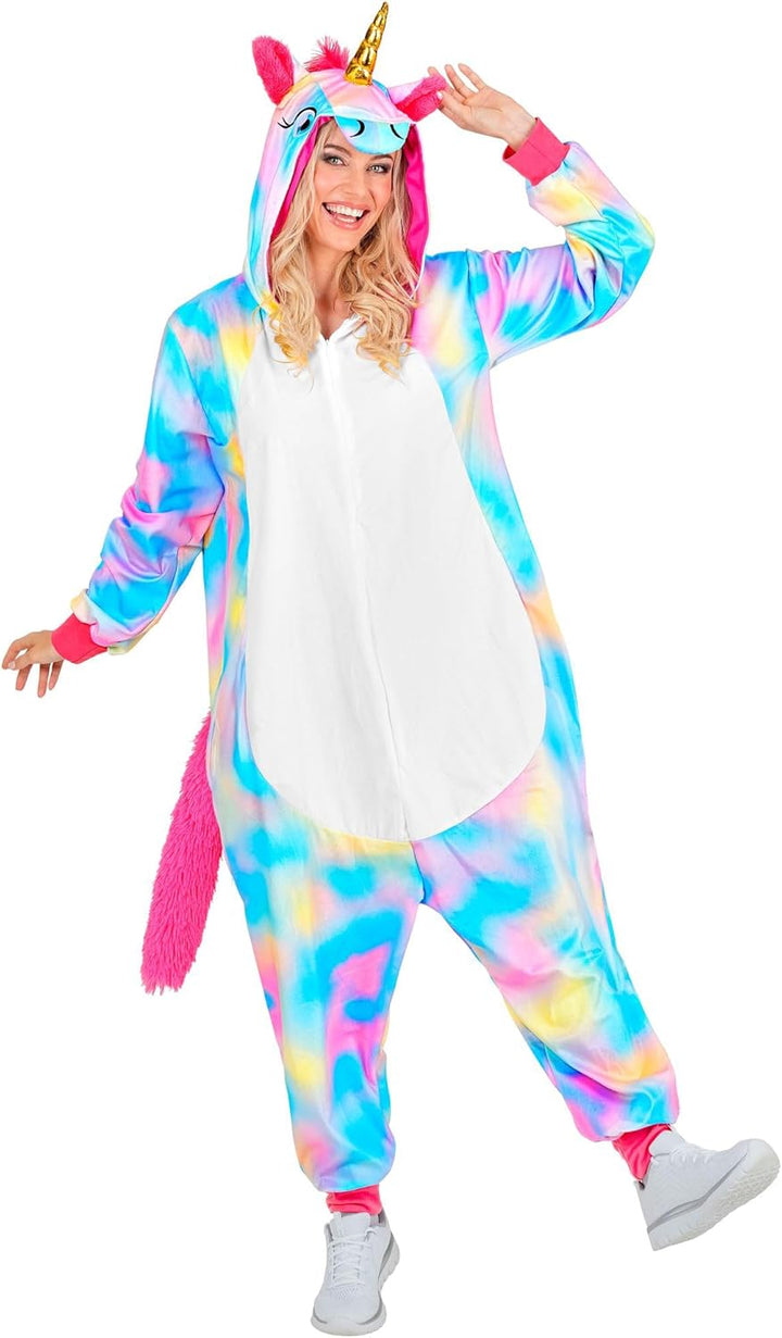 W WIDMANN MILANO Party Fashion - Tier Overall für Erwachsene, weicher Plüsch Jumpsuit mit Kapuze, Ti