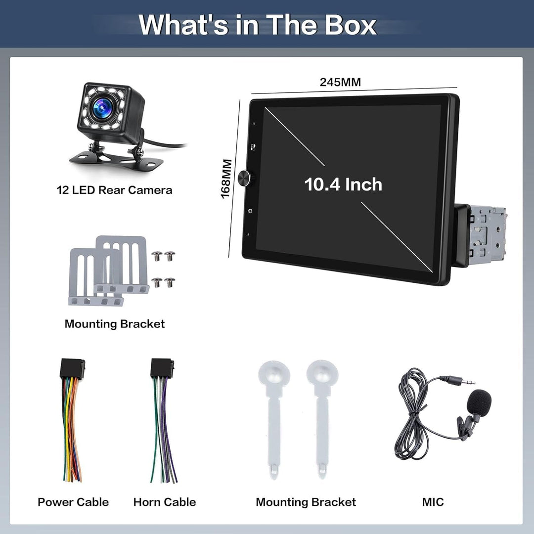 Hikity 1 Din Apple CarPlay Autoradio mit Bildschirm Gedreht Android Auto Radio mit 10,4 Zoll Touch D