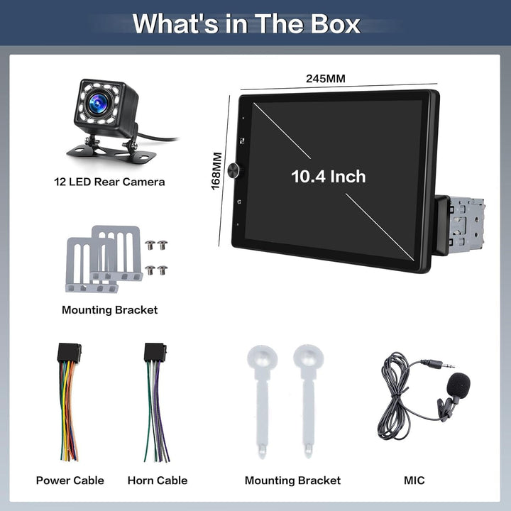 Hikity 1 Din Apple CarPlay Autoradio mit Bildschirm Gedreht Android Auto Radio mit 10,4 Zoll Touch D