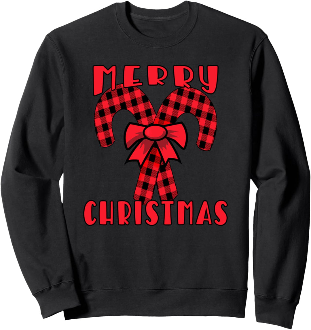 Merry Christmas Candy Canes Buffalo Plaid Buffalo Check Sweatshirt