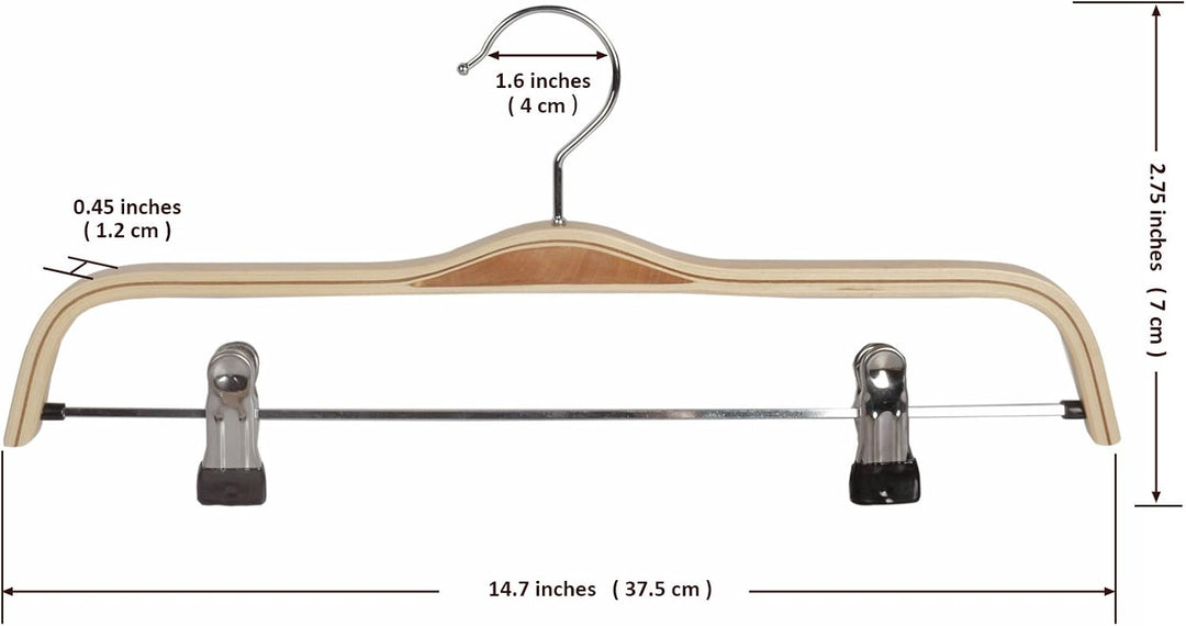 10x Holz Kleiderbügel Hosenspanner Hosenbügel für Hosen/Röcke rutschfest aus Schima-Holz 37,5 cm, 10
