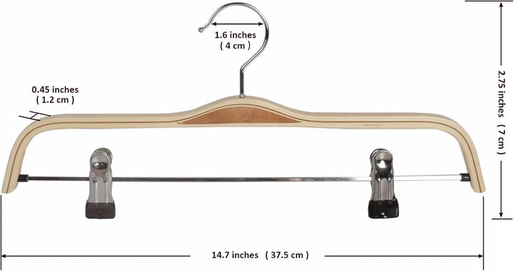 10x Holz Kleiderbügel Hosenspanner Hosenbügel für Hosen/Röcke rutschfest aus Schima-Holz 37,5 cm, 10