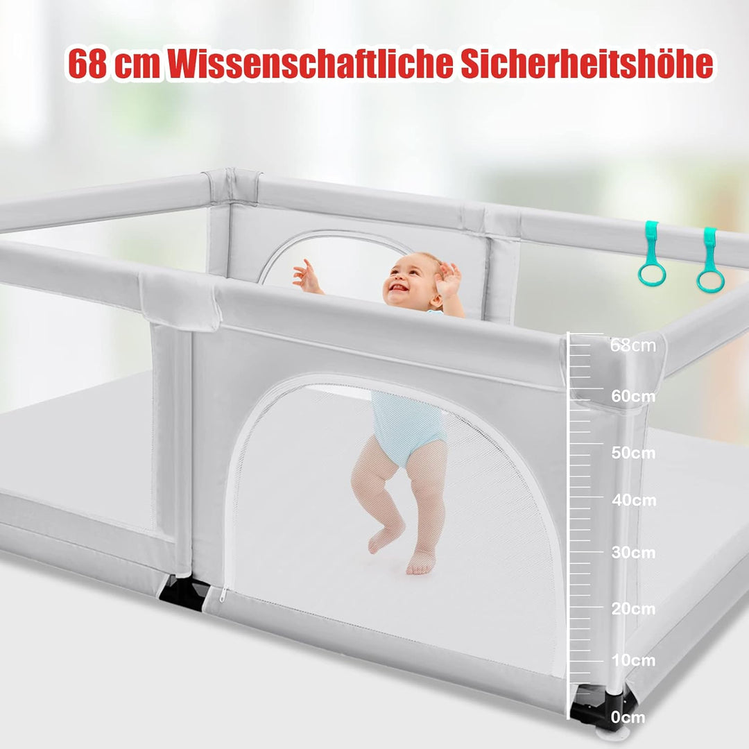 DREAMADE Laufgitter Baby mit Tür, 190 x 120cm Laufstall mit 50 Bunten Bällen & 2 Türem, Absperrgitte