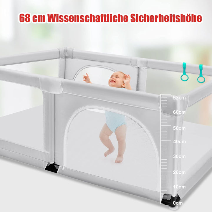 DREAMADE Laufgitter Baby mit Tür, 190 x 120cm Laufstall mit 50 Bunten Bällen & 2 Türem, Absperrgitte