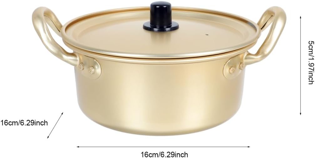 YARNOW Double Ears Nudeltopf 1 Set Koreanische Ramen Topf Aluminium Kochtopf mit Deckel Löffel Stäbc