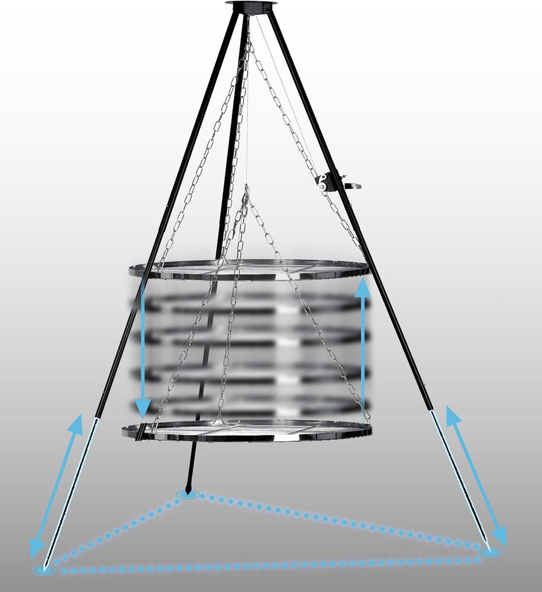 Berdsen Schwenkgrill Dreibein 80 cm Grillrost Feuerstelle Rostfrei Höhenverstellbar Stahl Pulverbesc