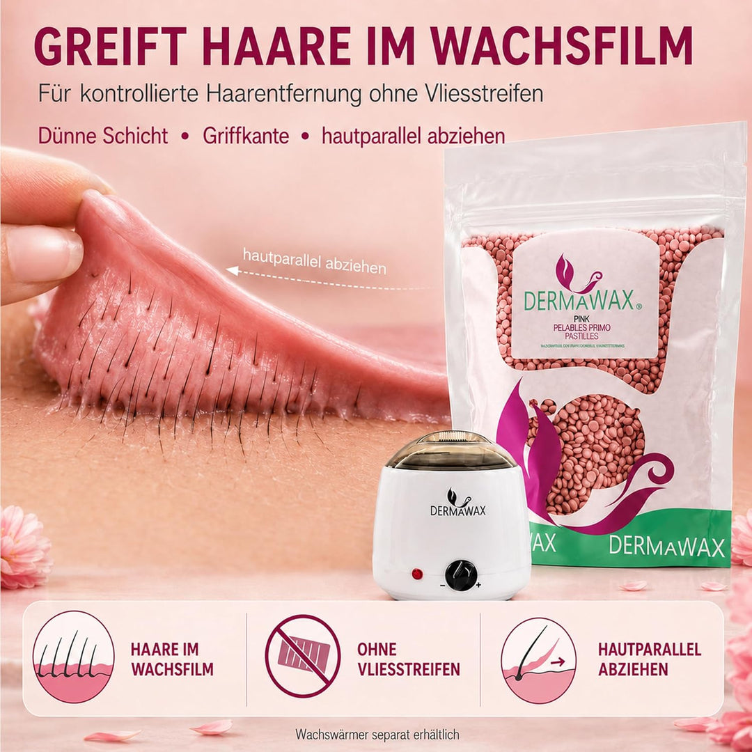 Dermawax 1 kg Pink Wachsperlen Heisswachs Waxing Perlen zur Haarentfernung Anwendung ohne Wachsstrei