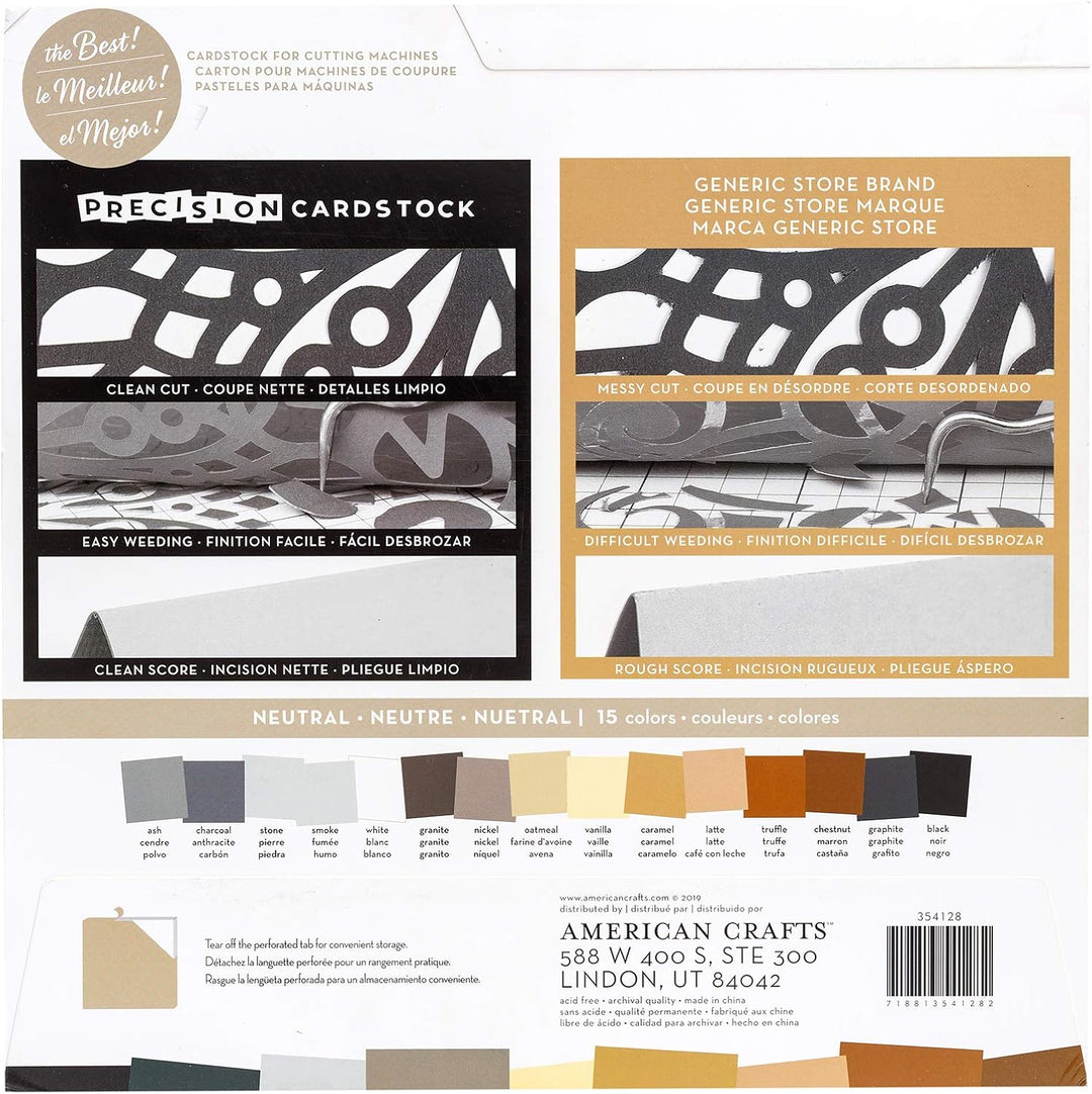 American Crafts Präzisions-Kartonpapier, 36,3 kg, 30,5 x 30,5 cm, 60 Stück, neutral/strukturiert, Ne