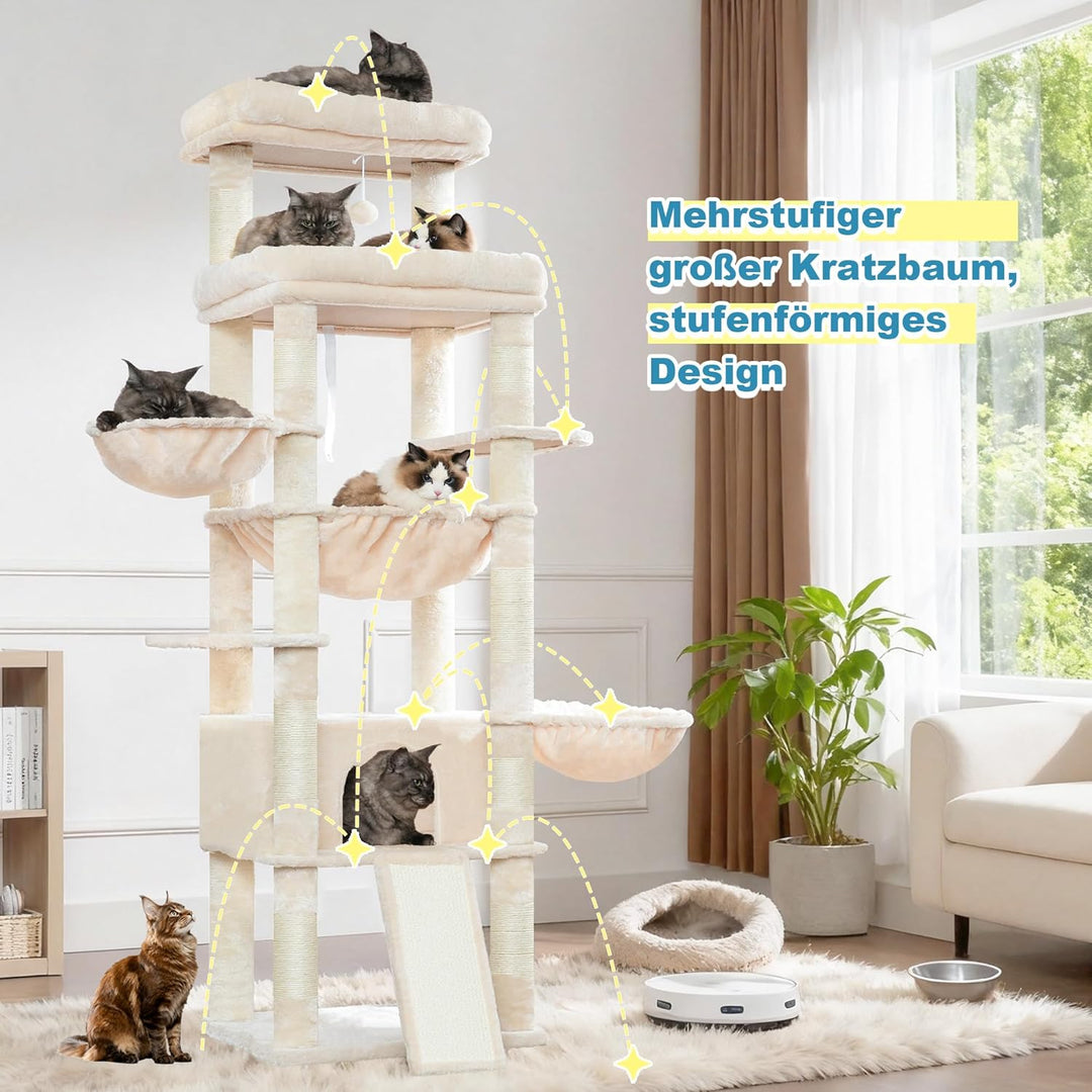 Hey-brother Kratzbaum, 182 cm hoch Katzenbaum für Grosskatze, mehrstöckiger Katzenkratzbaum mit 2 Gr