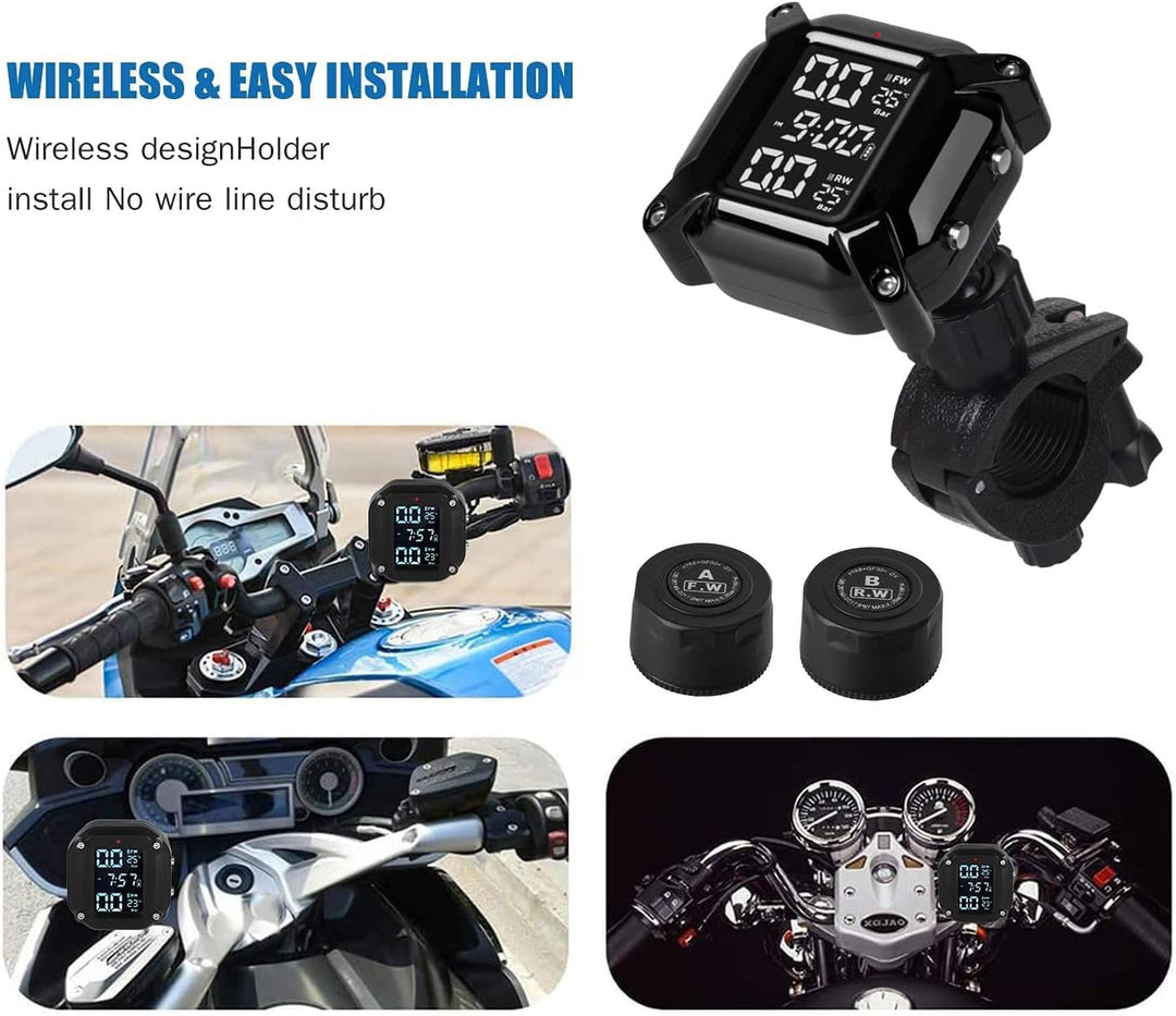 ESLOYSUN Motorrad Drahtloses Reifendruckkontrollsystem, USB wiederaufladbares TPMS für Motorräder mi