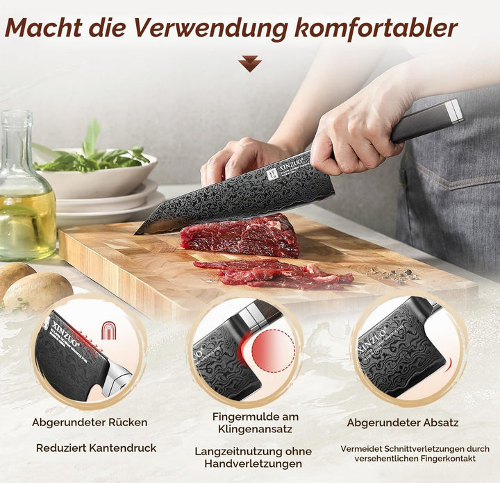 XINZUO 21cm Kiritsuke Kochmesser 67 Schichten Damaststahl Handgeschmiedet Chefmesser, Schwarze Titan