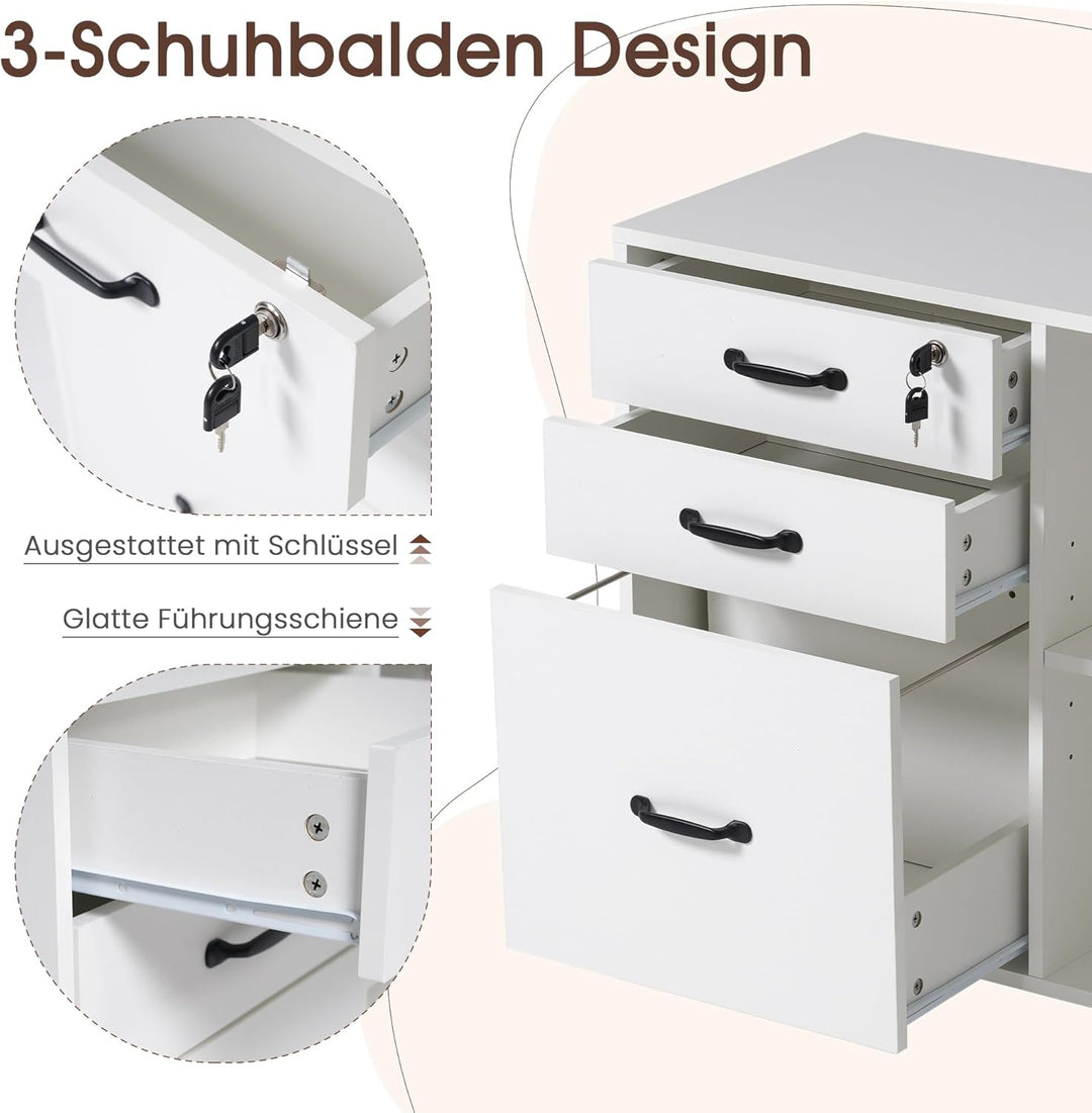 OC Orange-Casual 2er Aktenschrank mit 3 Schubladen und 2 Ablagen, 2 TLG-Mobiler Druckertisch mit Rol