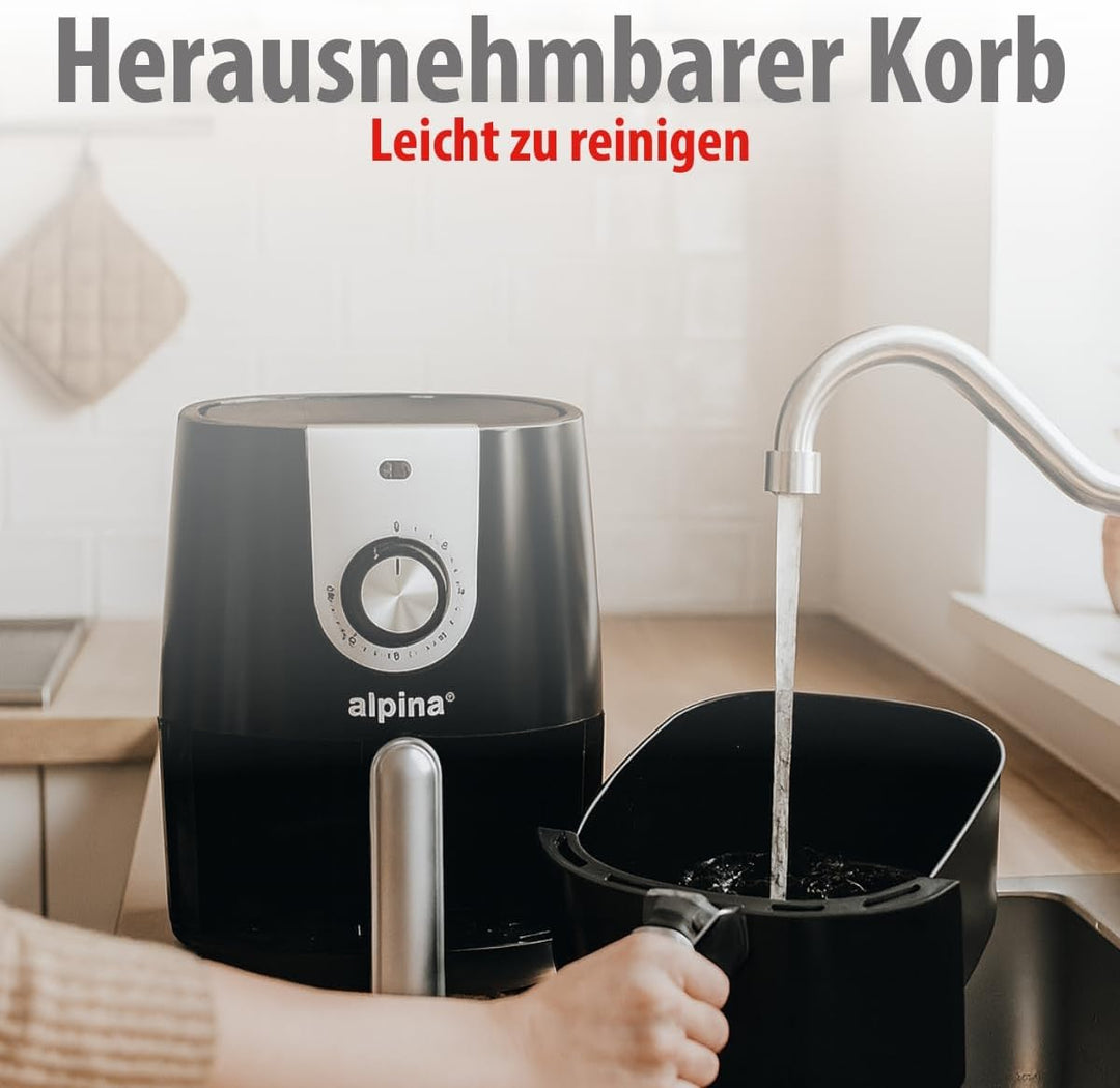alpina Heissluftfritteuse 2L - Airfryer geeignet für 2 bis 3 Personen - Air Fryer mit Timer und eins