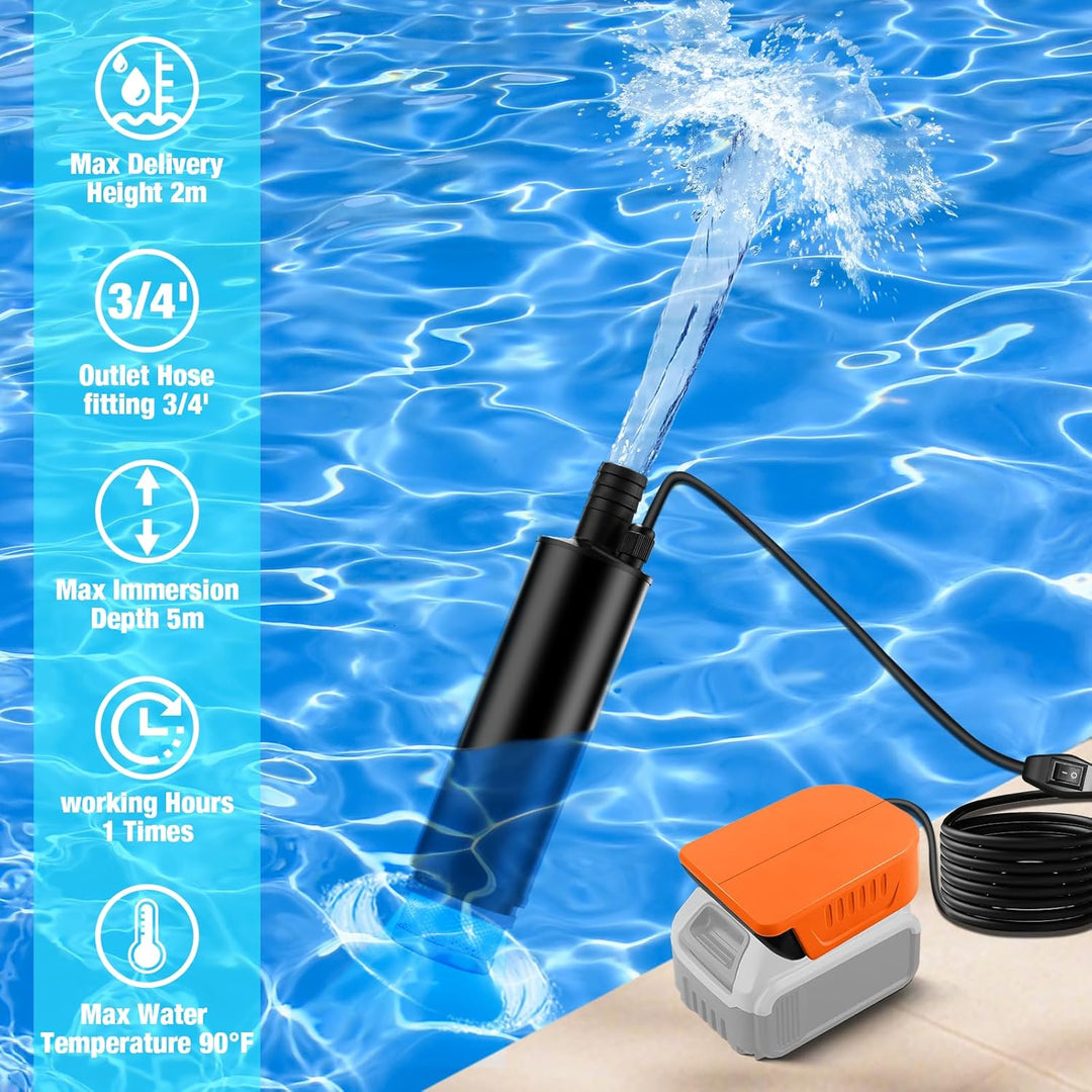 Wasserpumpe für Dewalt 18V Akku, 500GPH Tauchpumpe Schmutzwasserpumpe Saugpumpe Absaugpumpe Flachwas