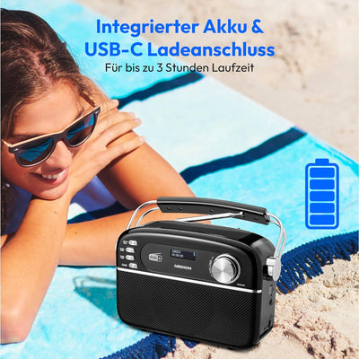 MEDION E66809 DAB Plus tragbares Solar Radio (Retro Design, Solarpanel, Bluetooth, DAB+ UKW, integri