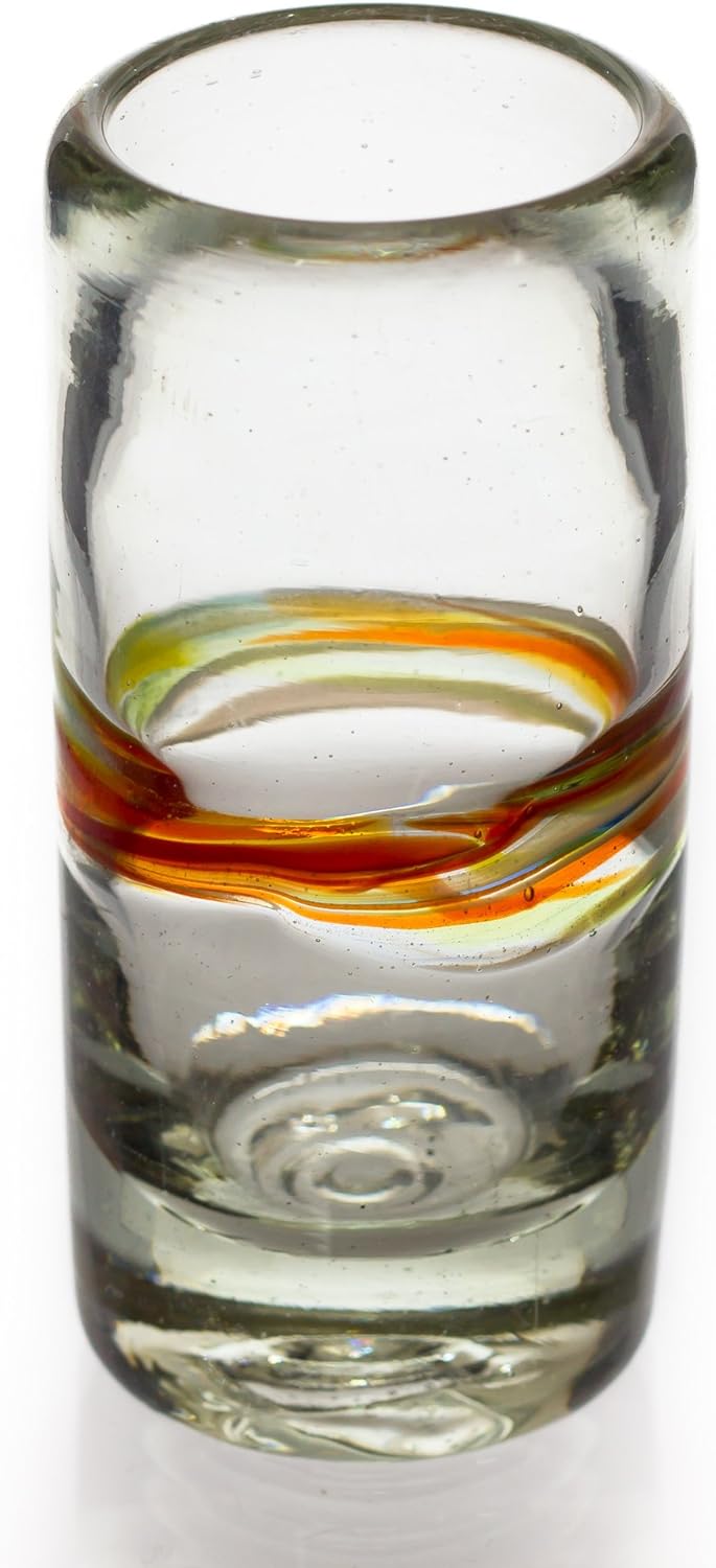Tumia LAC Handgemachtes Tequila/Shot Glas - recyceltes Glas – Verschiedenfarbiger Streifen - Set aus