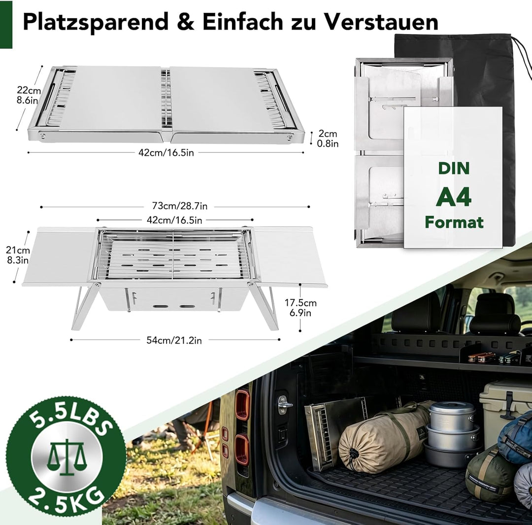 E EASTSTORM Camping Grill, Klappgrill Holzkohlegrill mit 4-stufiger Hitzeverstellung, Mini Tischgril
