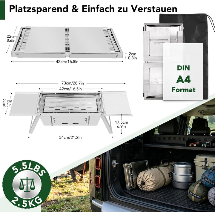 E EASTSTORM Camping Grill, Klappgrill Holzkohlegrill mit 4-stufiger Hitzeverstellung, Mini Tischgril