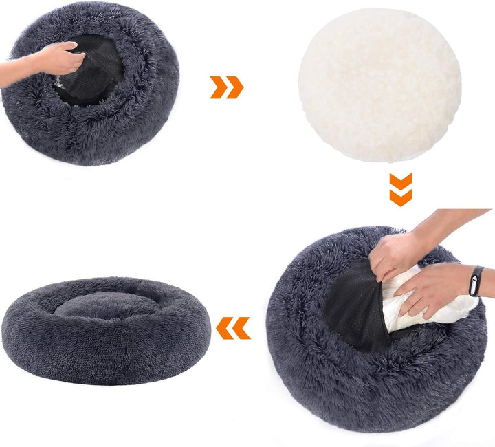 Feandrea Hundebett flauschig, Katzenbett, Donut Kissen, waschbar, Polsterung in der Mitte herausnehm
