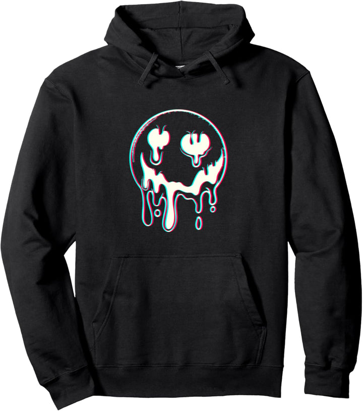 Trippy Techno Glitch Smile DJ Party Raver Festival Techno Pullover Hoodie