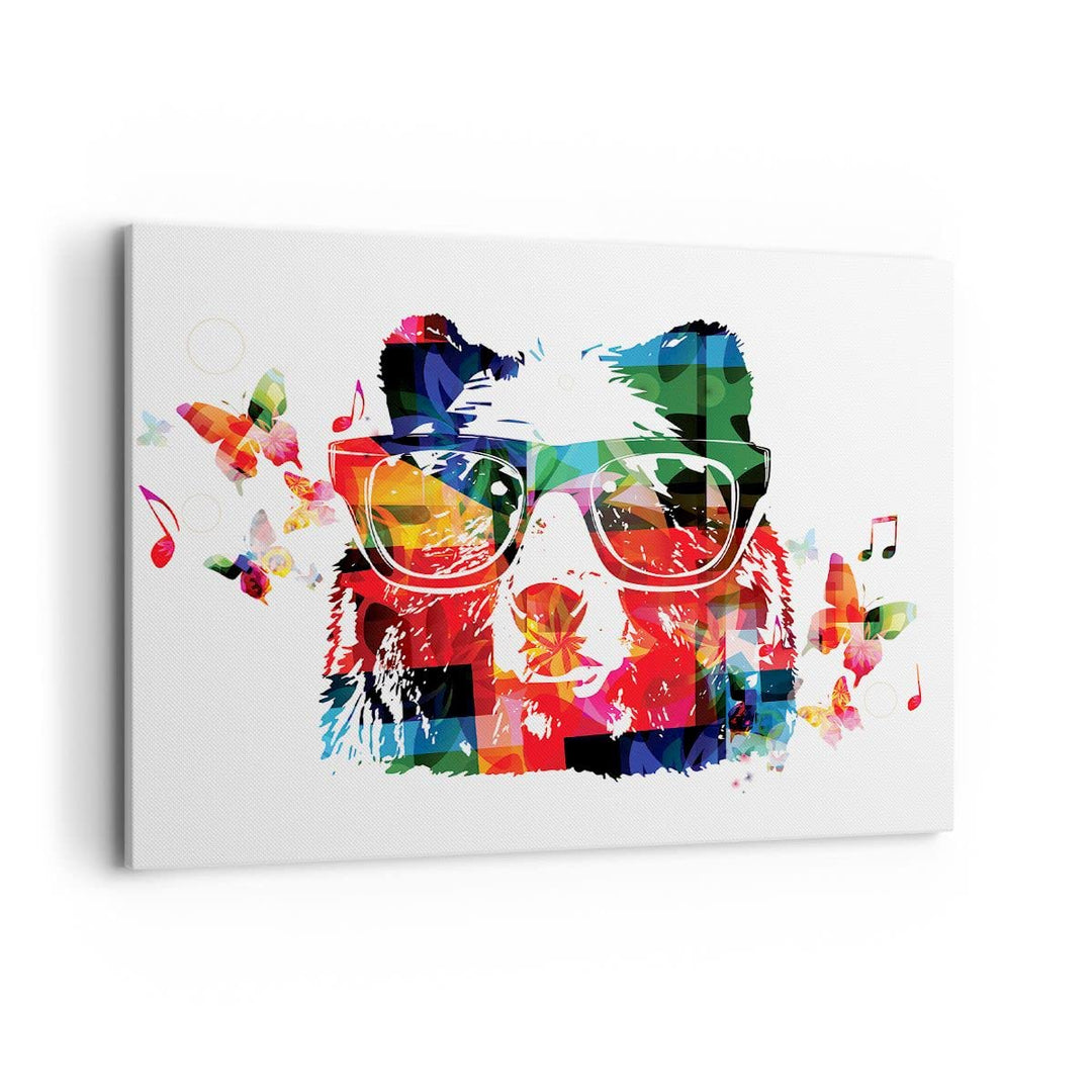 Bilder auf Leinwand 100x70cm Leinwandbild Bär Gläser Grizzly hipster Gross Wanddeko Bild Schlafzimme