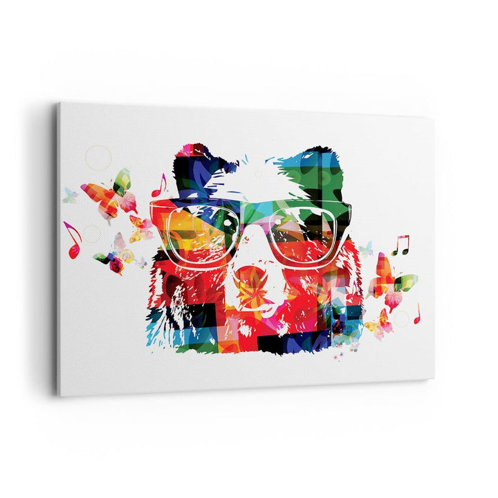 Bilder auf Leinwand 100x70cm Leinwandbild Bär Gläser Grizzly hipster Gross Wanddeko Bild Schlafzimme