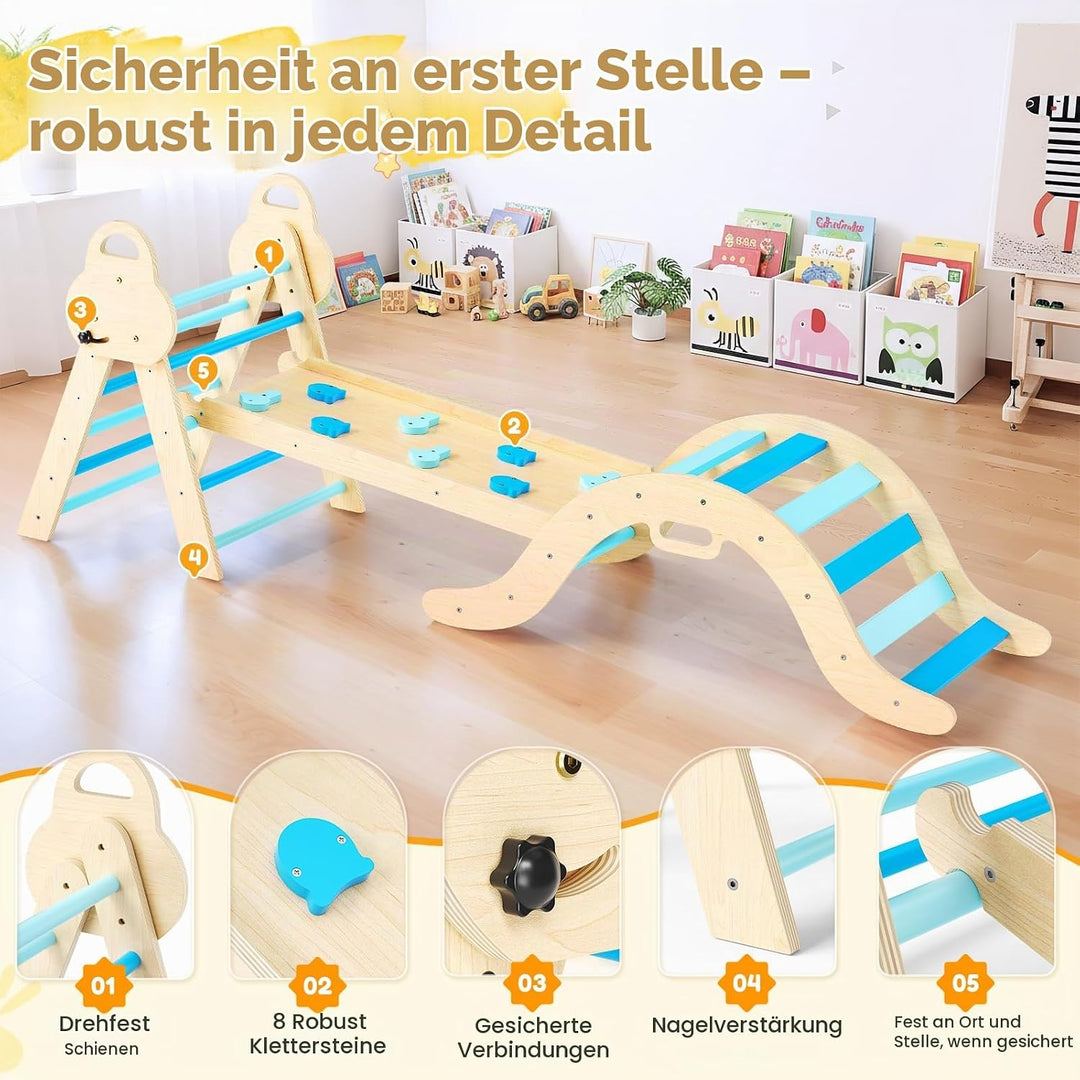 Klettergerüst für Kleinkinder, Kletterleiter aus Holz für Kinder mit gemütlichem Kissen, Indoor-Mont