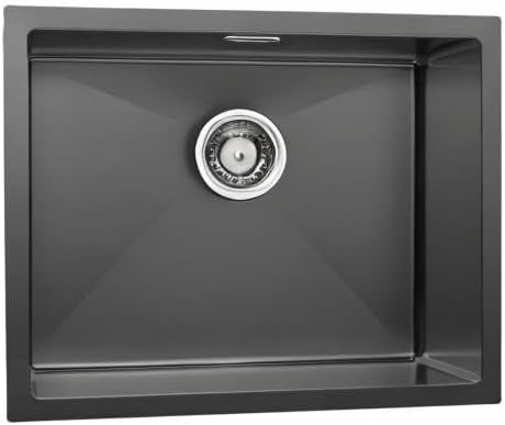 Spülbecken Küche schwarz 55x44cm, Auralum Küchenspüle Edelstahl, Einbauspüle 1 Becken mit Siphon, Ab