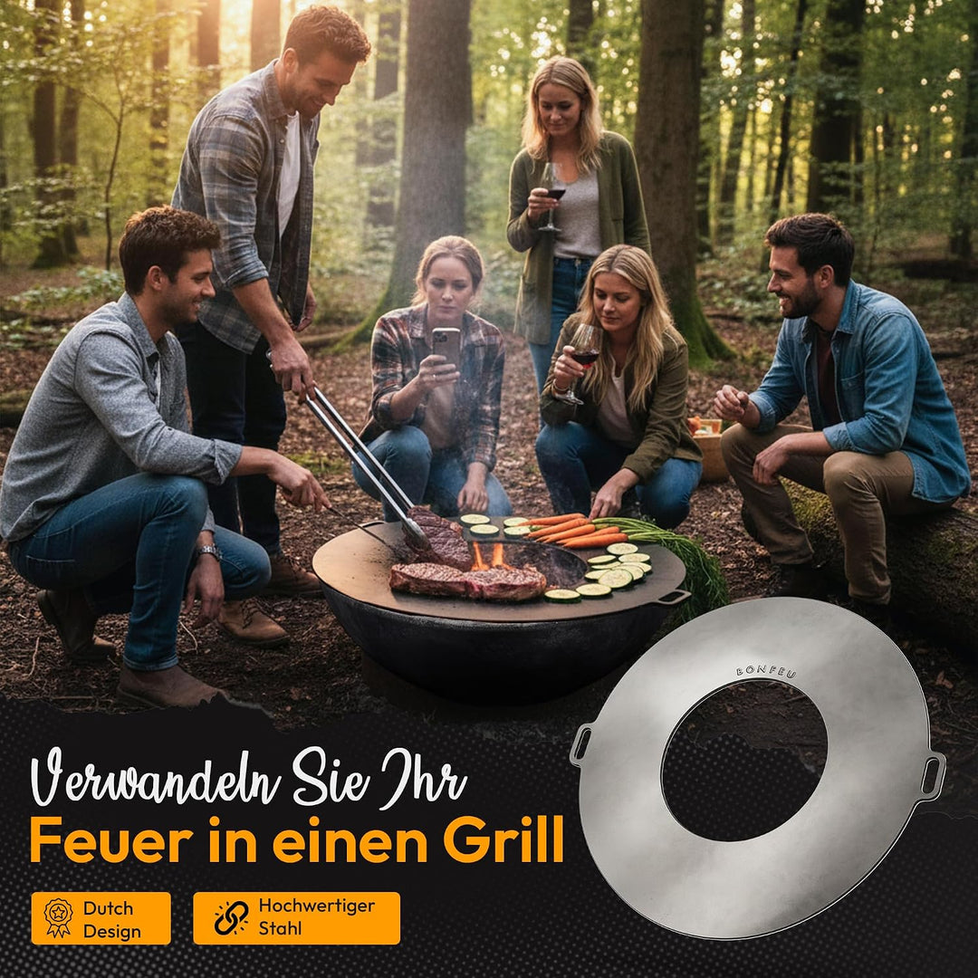 BonFeu Plancha Feuerplatte Ø60cm - 6mm Dick - Grillplatte Rund - Grillplatte für Feuertonne - Feuerp