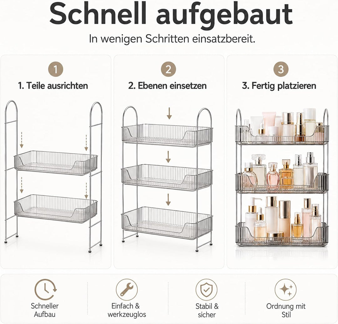 3 Etagen Badezimmer Organizer, Kosmetik Aufbewahrung &amp; Parfüm Tablett (Grau), Grosses Hautpflege Reg