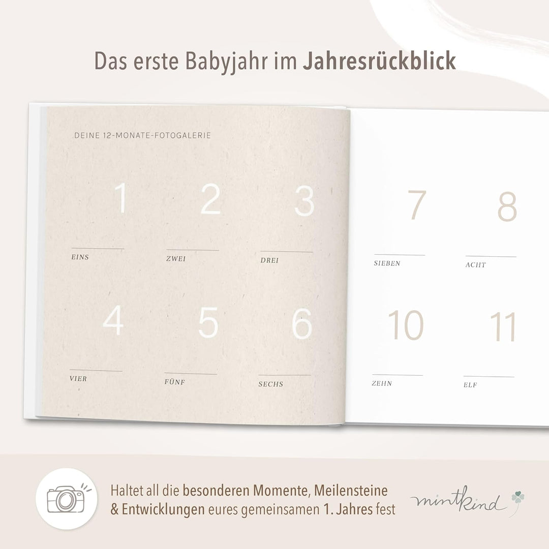 mintkind® Babytagebuch mein erstes Jahr Babyalbum Erinnerungsbuch Baby Coffee Table Edition Leinenei
