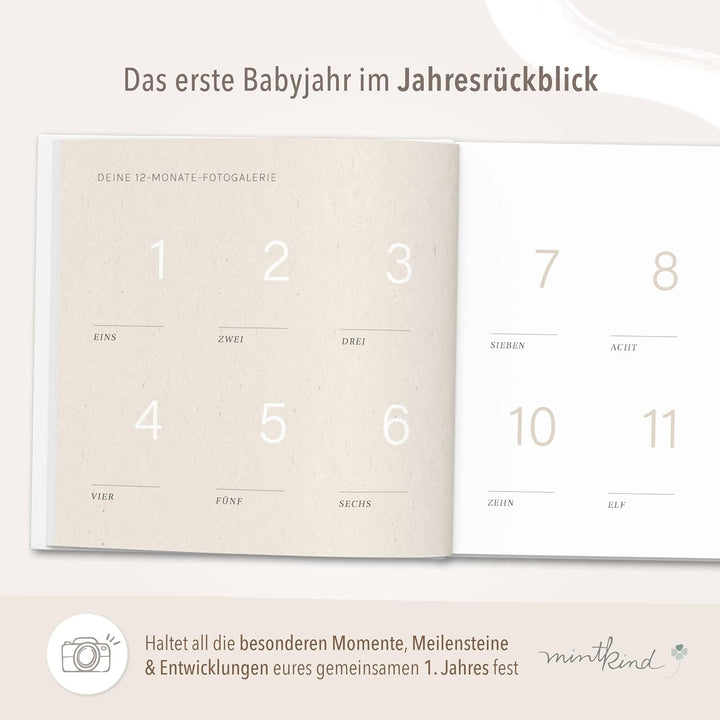 mintkind® Babytagebuch mein erstes Jahr Babyalbum Erinnerungsbuch Baby Coffee Table Edition Leinenei